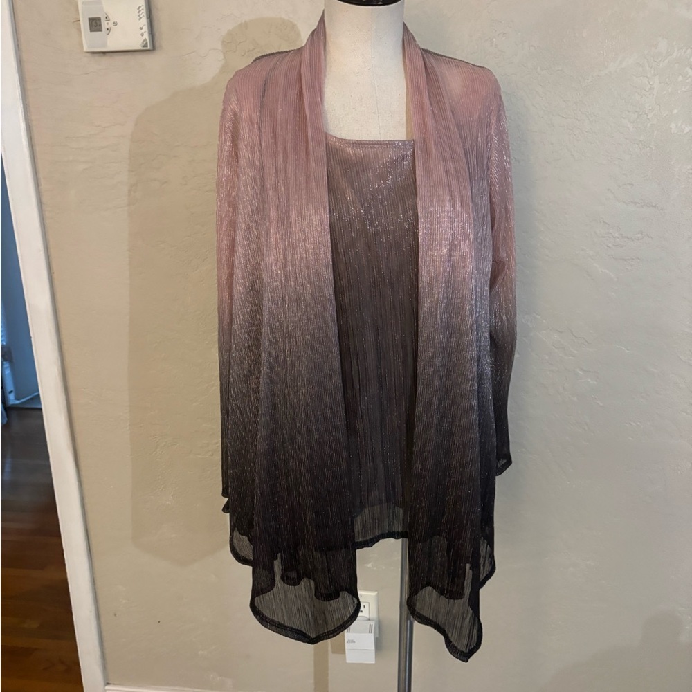 DB Studio Pink and Black Ombre Top w/ Matching  Cardigan Sz 16W